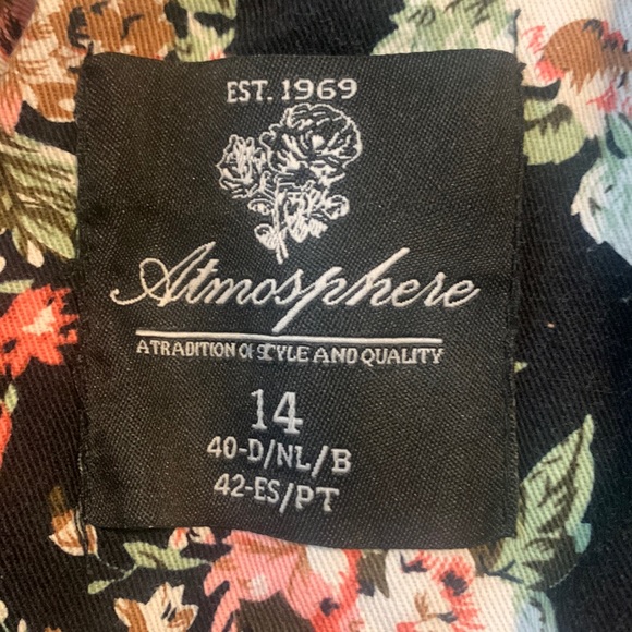 VINTAGE Floral Pink Retro Print Black Collared Blazer Duster Coat Jacket - Picture 5 of 7